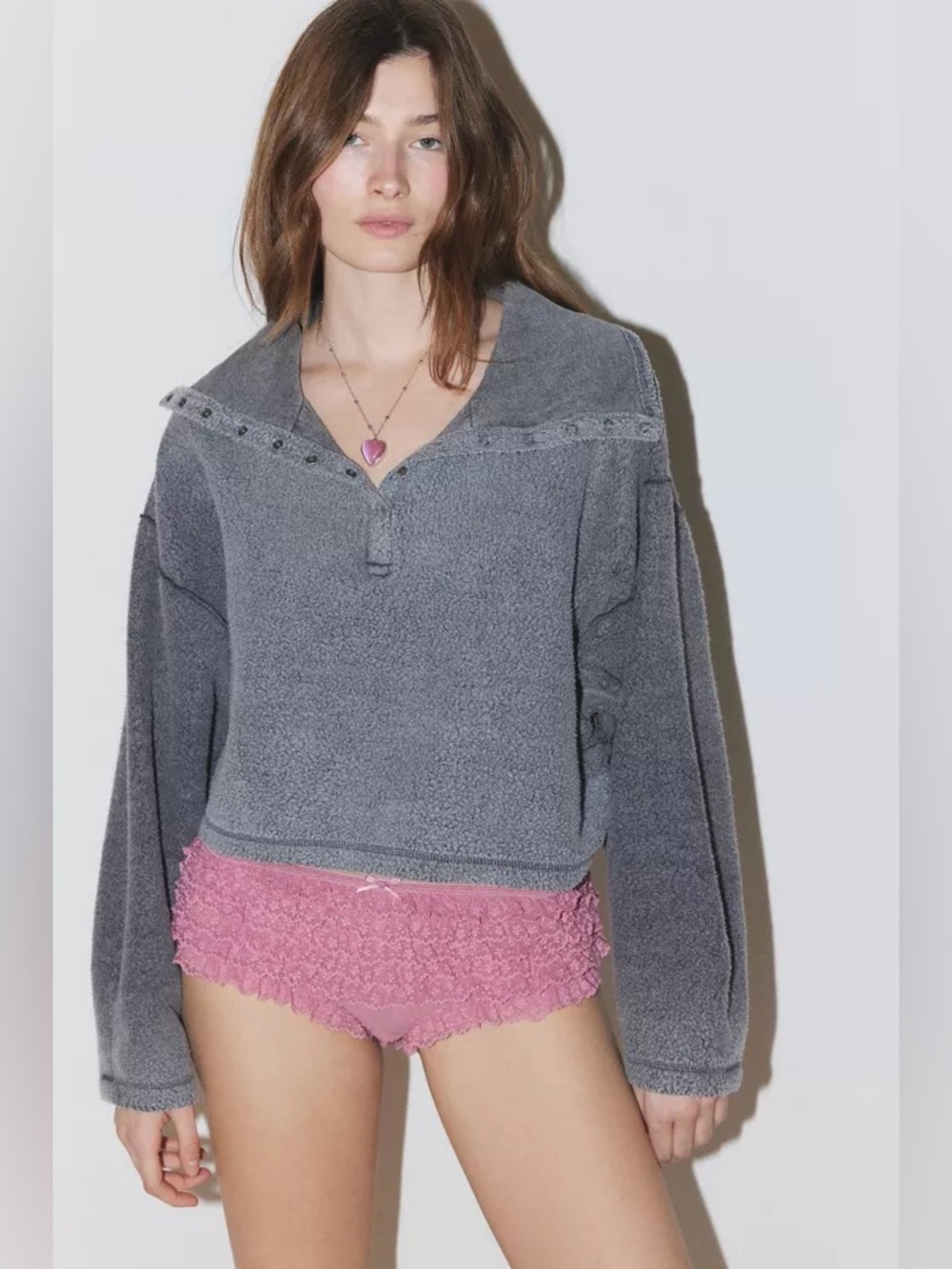Out From Under Rain Snap Front Cropped Henley Top